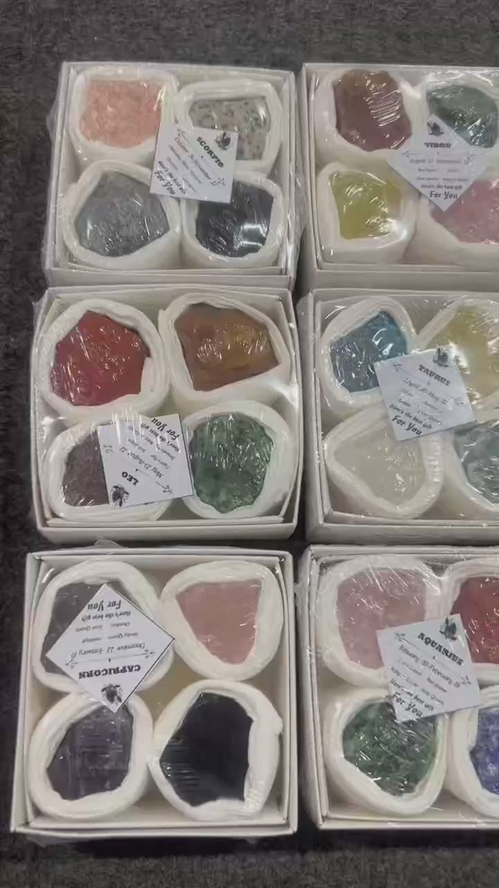 Zodiac Crystal Cluster Gift Box Collection – 12 Star Sign Sets