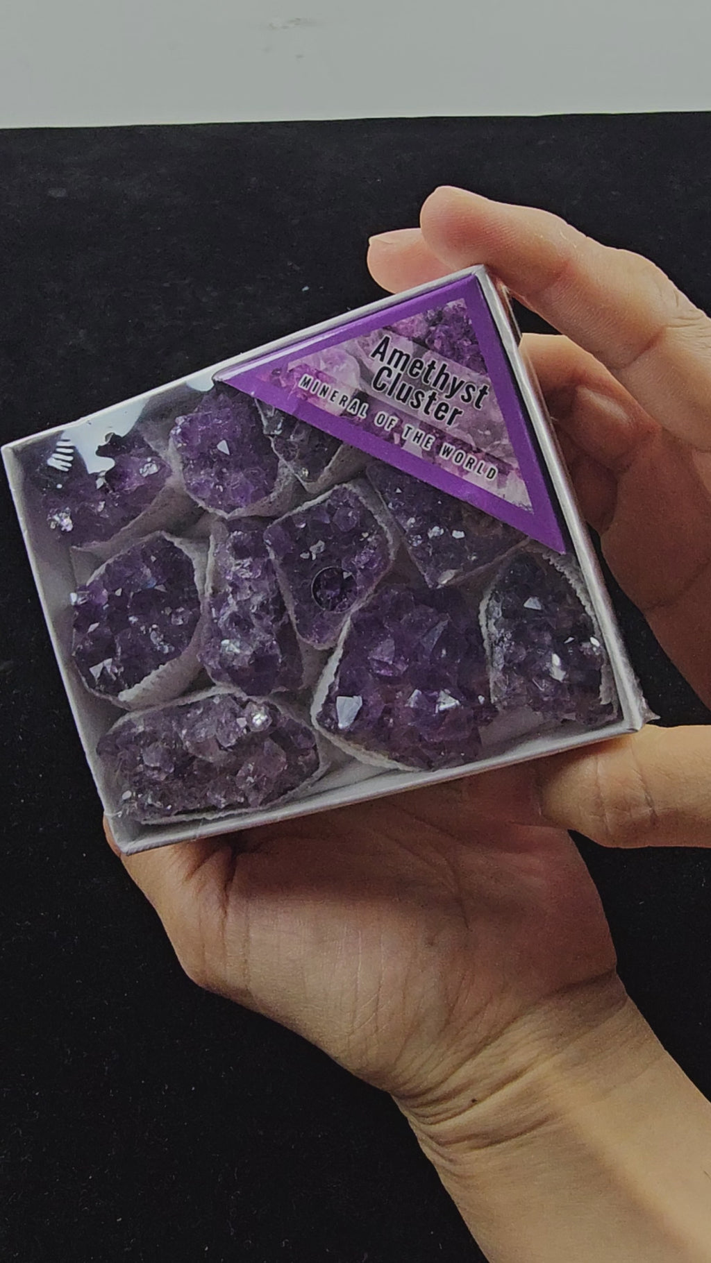 Amethyst Cluster Box Set – Tiny Raw Crystals Wrapped in White Blanket, Mini Gemstone Collection | Healing Crystal for Peace, Clarity and Meditation (Feburary Birthstone, Aquarius, Fengsui and more!)