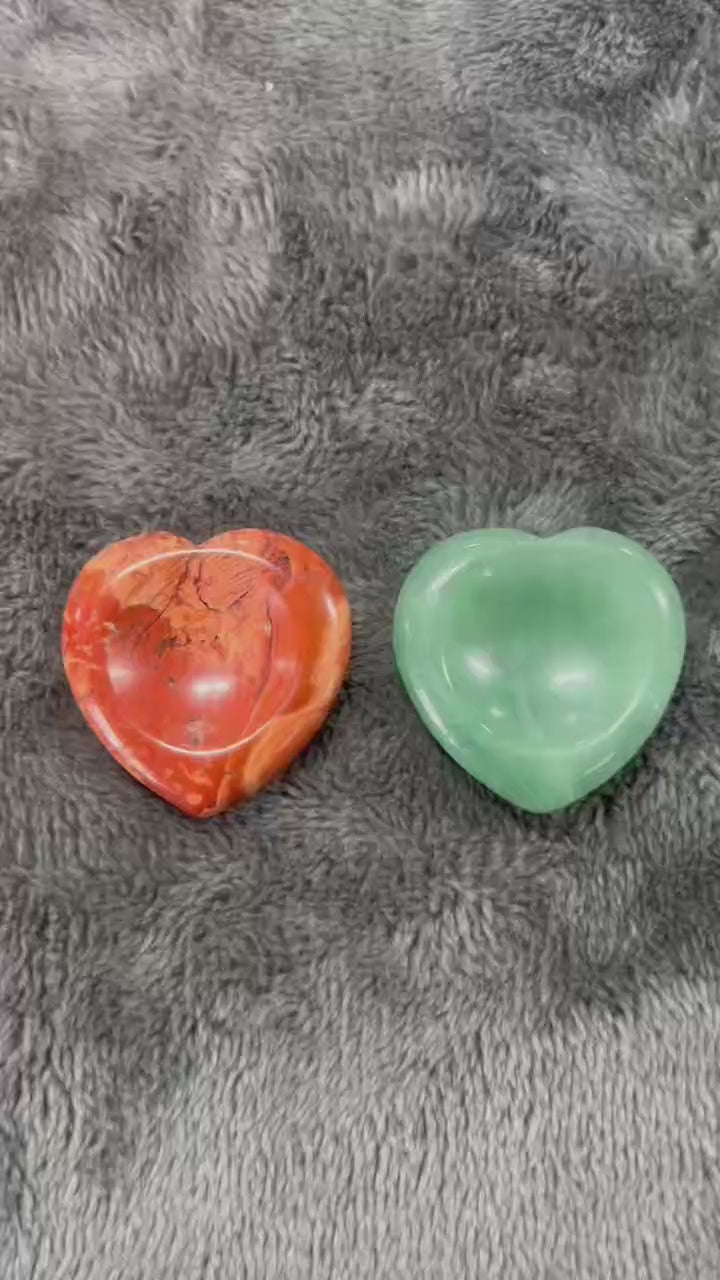 Worry Stone Heart | Carnelian and Green Aventurine Pair