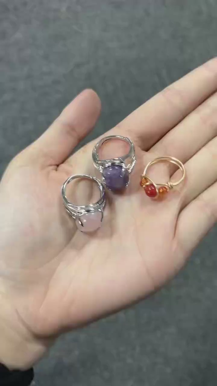 Natural Gemstone Healing Rings – Adjustable Crystal Jewelry Collectio