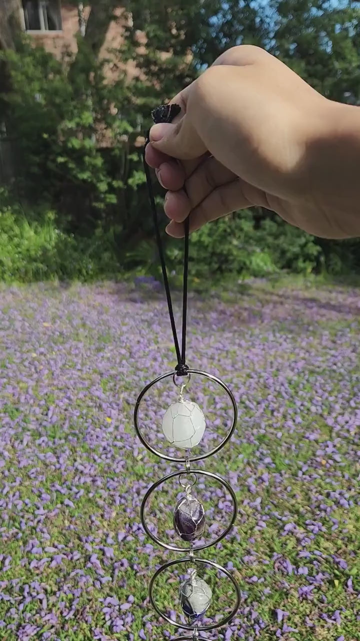 7 Chakra Crystal Hanging Decor, Silver Window Ornament, Boho Suncatcher Garden Hanging, Natural Healing Stones, Christmas Holiday Gift