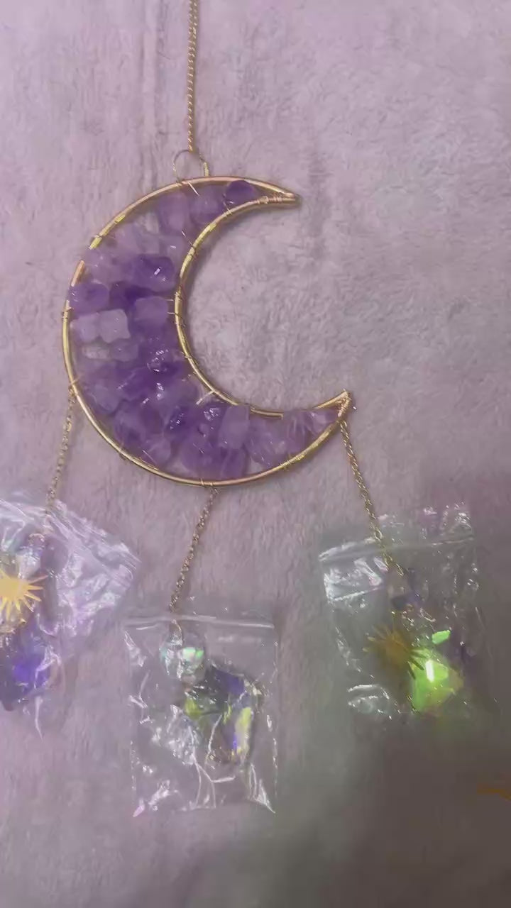 Amethyst Crescent Moon Crystal Suncatcher