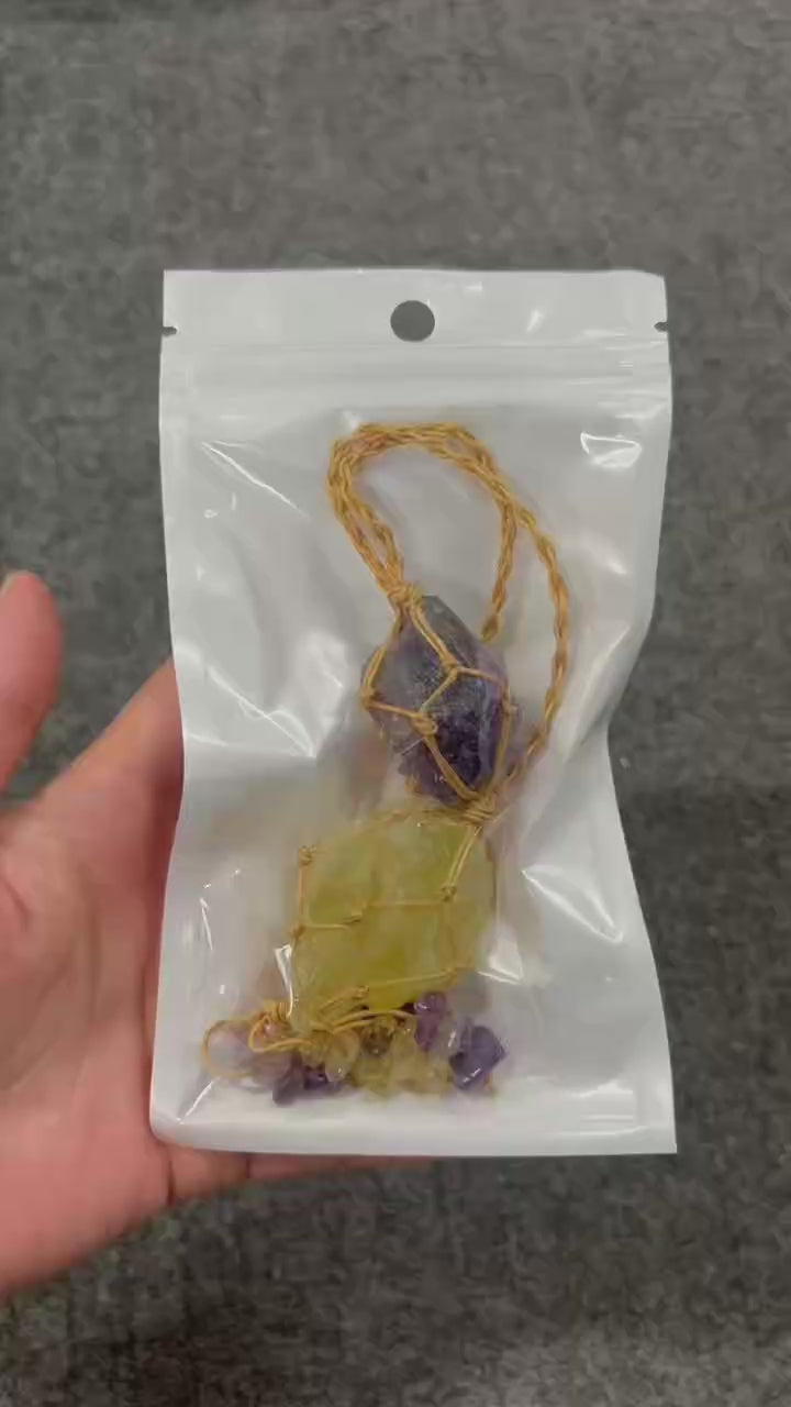 Golden Flow Charm – Raw Citrine and Smoky Quartz Crystal Knot