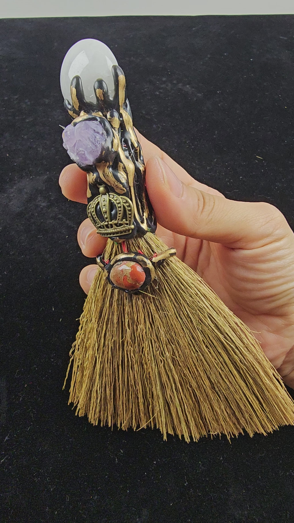 Cute Chakra  Crystal Broom – Amethyst, Clear Quartz &amp; Red Jasper for Adorable Chakra Cleansing