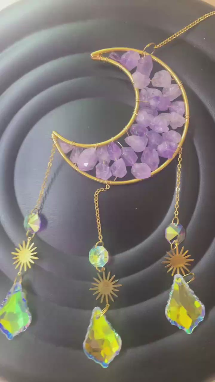 Amethyst Crescent Moon Crystal Suncatcher