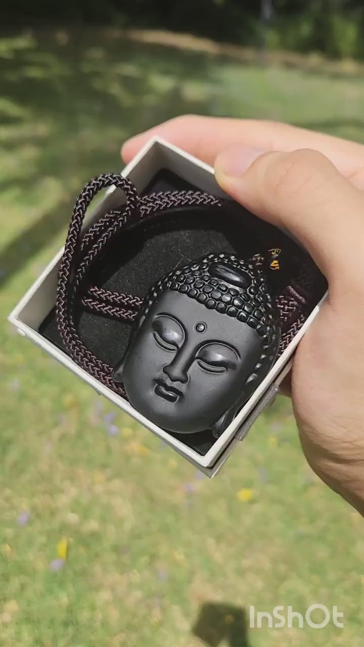 Protection Black Obsidian Buddha Pendant, Charm Necklace, Natural Gemstone for Men & Women, Spiritual Healing Stone