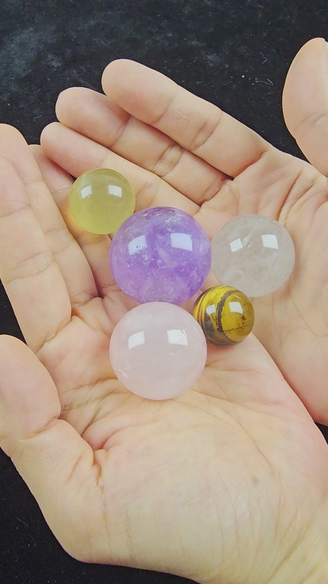 Crystal Healing Sphere – Amethyst, Rose Quartz, Clear Quartz, Tiger’s Eye, Prehnite