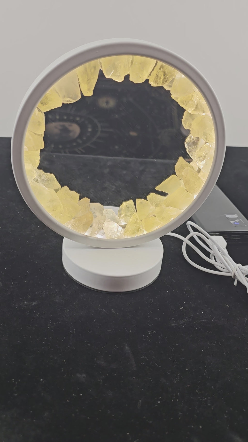 Golden Citrine Mirror with Crystal Frame – Spiritual Décor & Meditation; Positive Energy & Feng Shui Home Accent