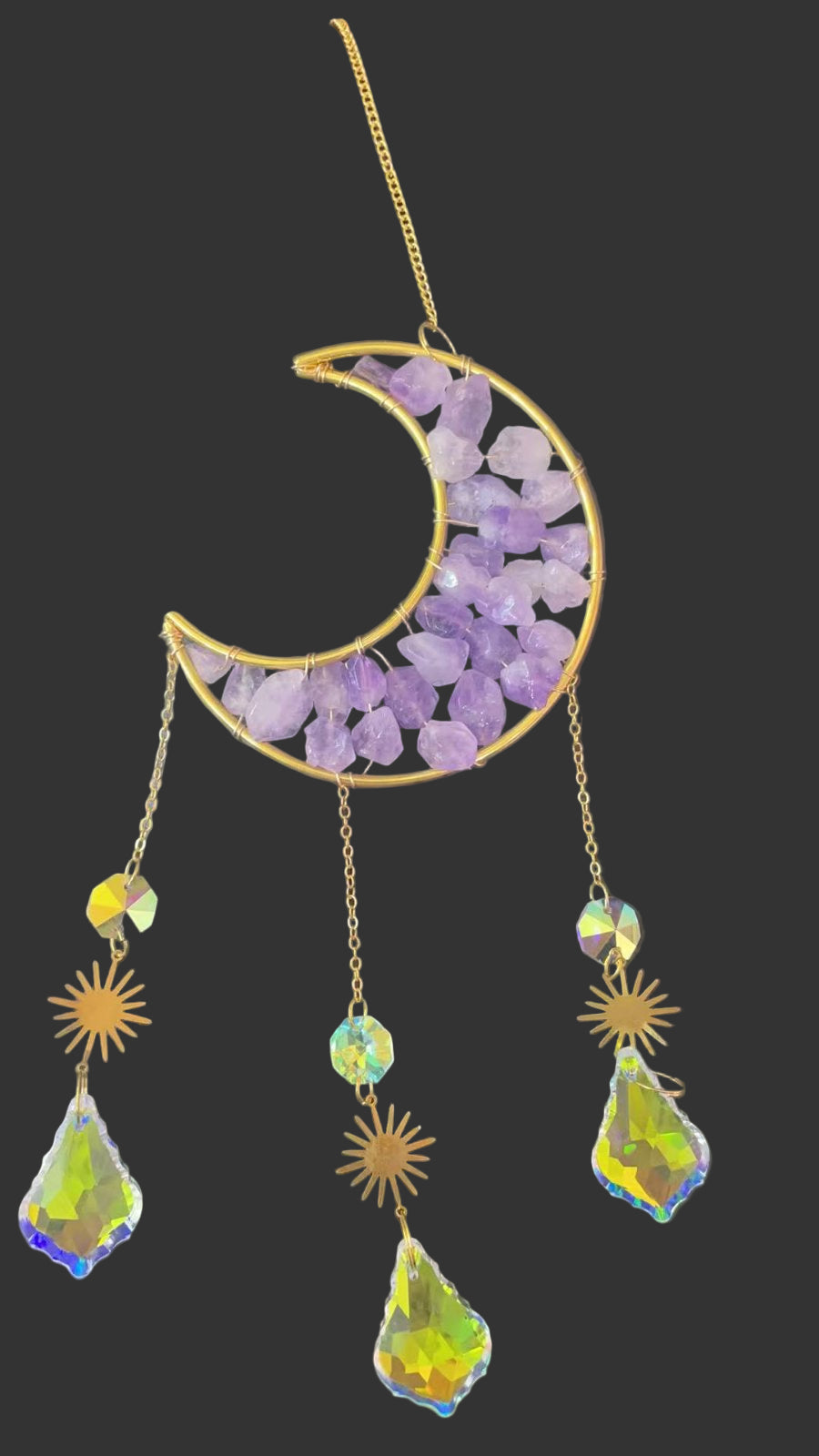 Amethyst Crescent Moon Crystal Suncatcher