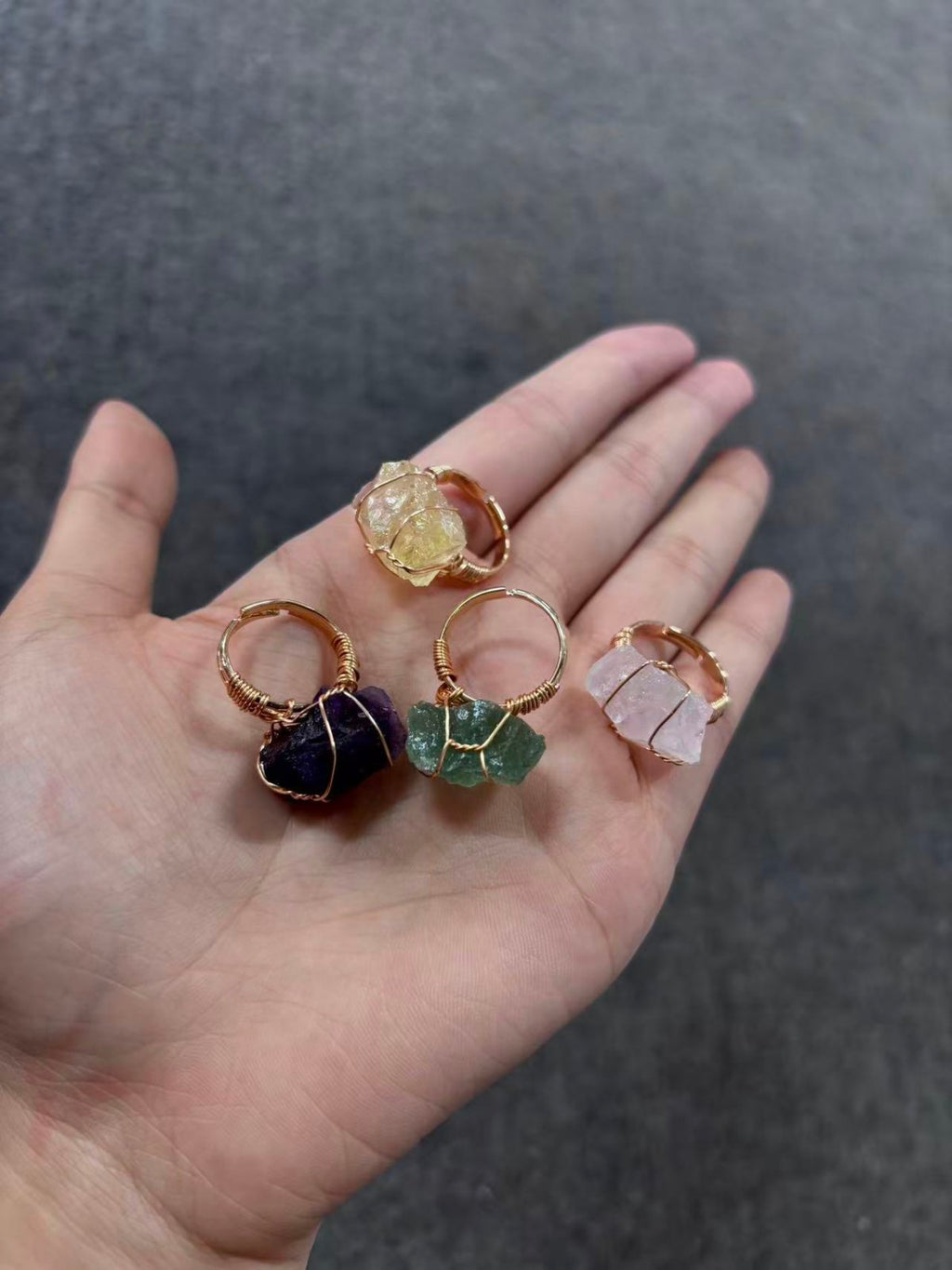 Natural Gemstone Healing Rings – Adjustable Crystal Jewelry Collectio