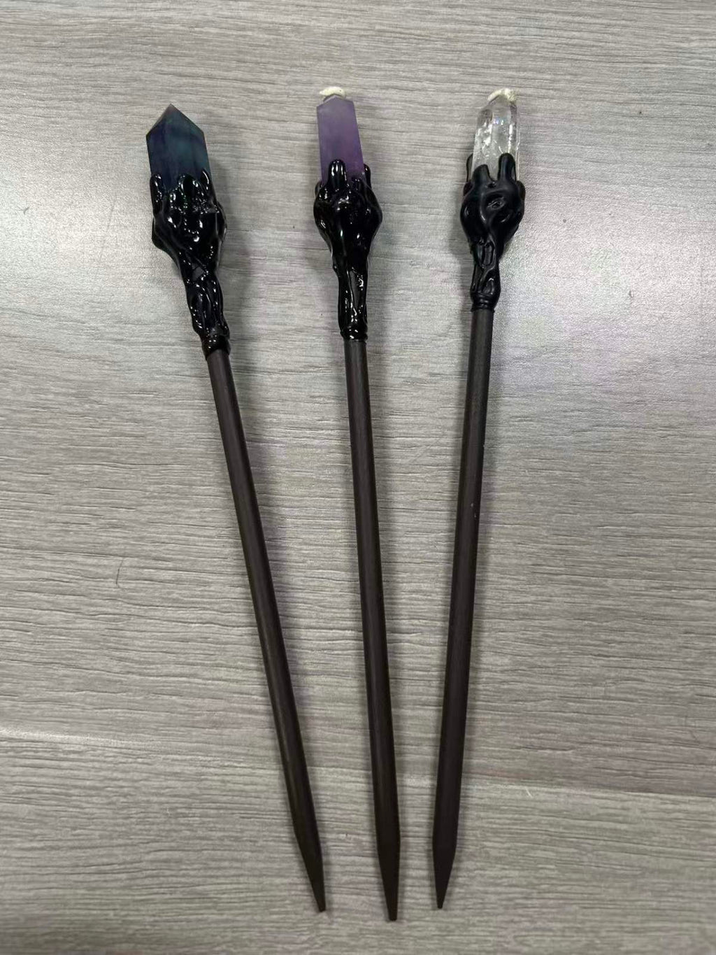 Crystal Hairpins – Amethyst, Clear Quartz and Fluorite