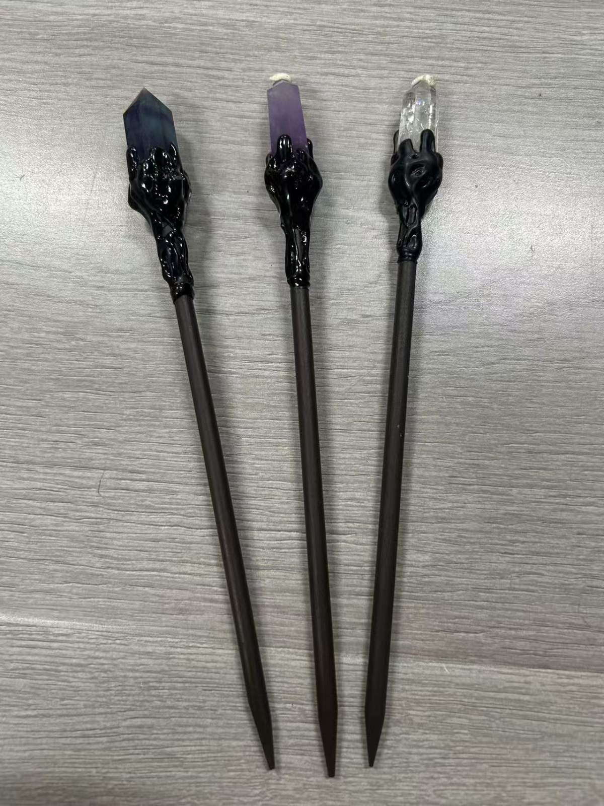 Crystal Hairpins – Amethyst, Clear Quartz and Fluorite